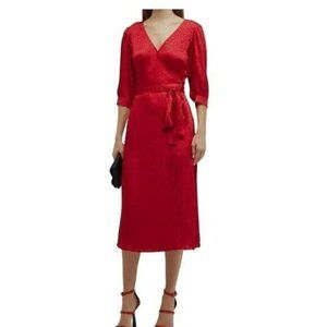 Michael Kors $175 Red Wrap Cheetah Half Sleeves Midi Dress Size XS